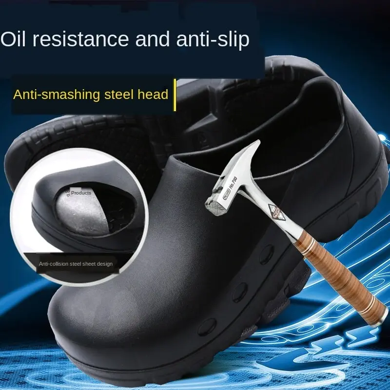 [READY STOCK]Men's shoes, chef shoes, steel toe shoes, hotel work safety shoes, non-slip, waterproof and anti-smash