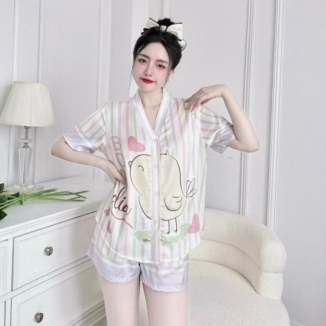 BIGSIZE (60-78kg ) 20 mẫu PIJAMA CỔ TIM TAY NGẮN QUẦN ĐÙI  THIẾT KẾ CAO CẤP Nữ Women Áo Ngủ Quần Ngủ  Kem big size pizamanu Nhung 3