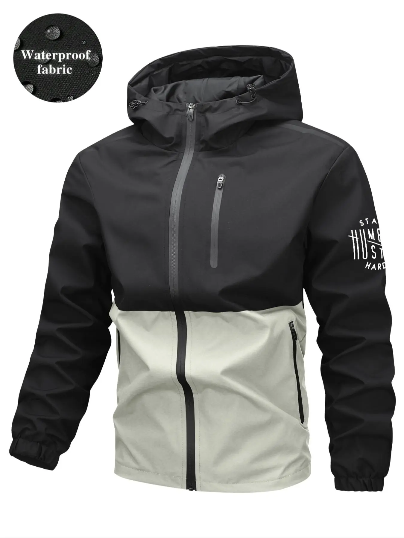 Men's Patchwork Print Zip Up Hooded Jacket, Casual Waterproof Windproof Long Sleeve Jacket for Outdoor Activities, Fashion Men's Outerwear for All Seasons, Menswear