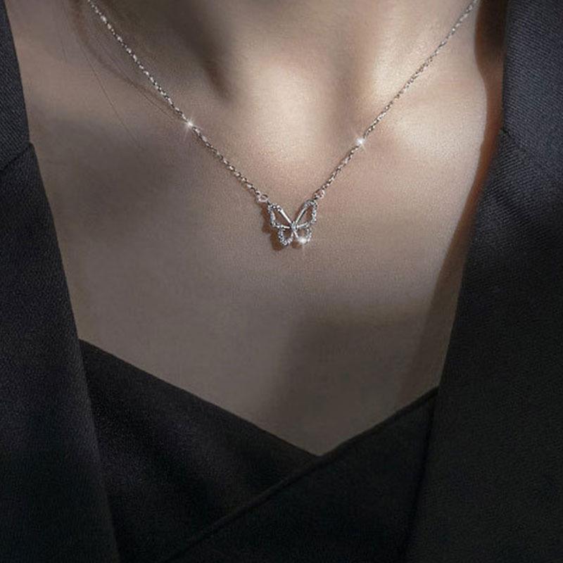 Loket Rama Rama Kalung rama-rama berkilat untuk wanita, loket indah, rantai klavikula ...