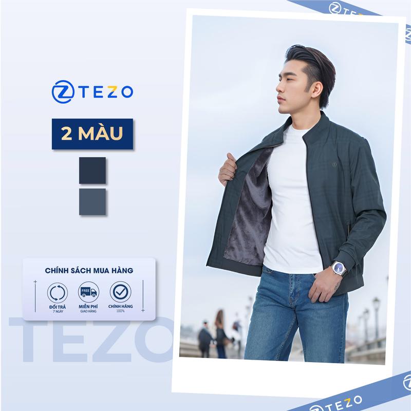 Áo gió nam TEZO áo khoác nam cổ 5 phân lót lông kẻ hoạ tiết caro giữ ấm tốt 24AG5C022