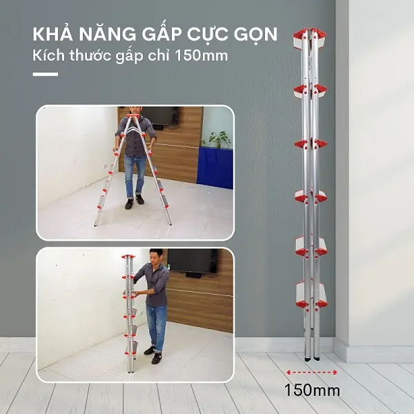 Thang Nhôm Chữ A bậc bằng NAKATA - Đủ Kích Thước (3 bậc-6 bậc) , trọng tải 150kg 7