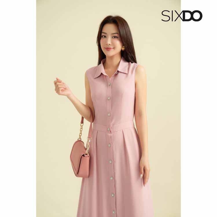 Đầm dáng A sát nách cổ sơ mi SIXDO (G-Pink Sleeveless Woven Flared Dress) 3