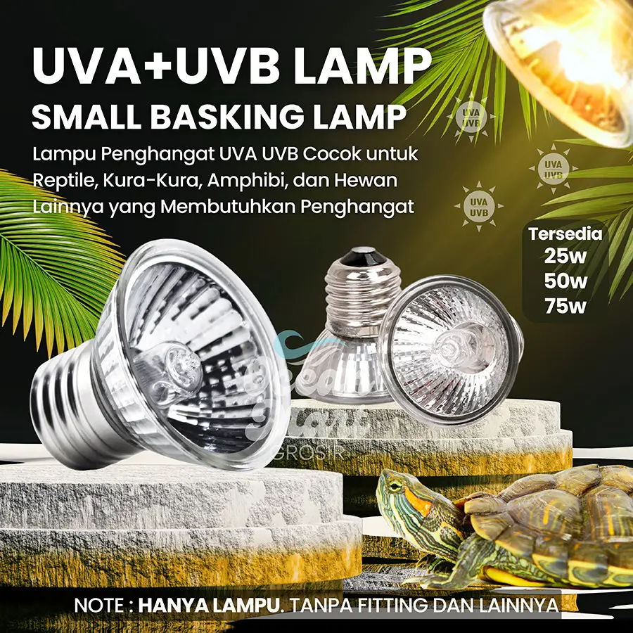 Lampu UVA UVB 25 50 75 Watt Reptil Reptile Pemanas Penghangat UV Sulcata Torto Kura Kura Air Brazil