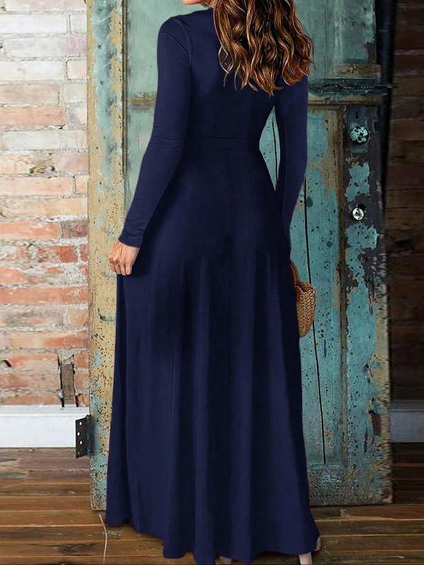 Women's Plain Split Thigh Dress without Belt, Boho V Neck Long Sleeve Dress for Beach Holiday Vacation, Ladies Clothes for All Seasons 1