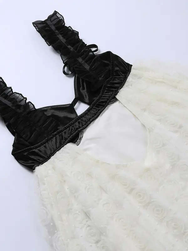 Women's Colorblock Appliques Cut Out Ruffle Trim Tank Dress, Elegant Backless Sleeveless Short Dress for Party Club Dating Wear, Ladies Clothes for All Seasons 6