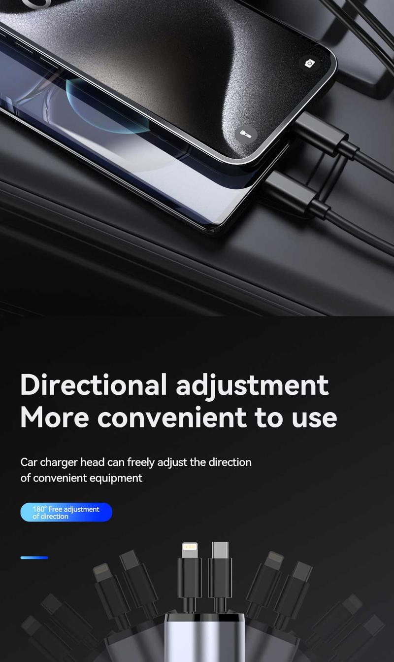 Product Introduction of new 120W multi-functional car charger for car charging elastic recovery for Apple jack and Typr-C with numerical display direction adjustable multi-port work simultaneously luggage  holder universal  travel tessan  travel Ultra-Fast Multi-Device Type C 13