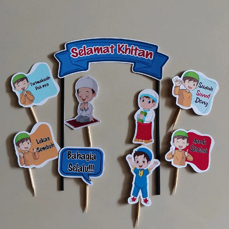 topper khitan/selamat khitan/hiasan kue sunatan (1 set siap pakai) Topper Kue Ulang tahun Cake 6