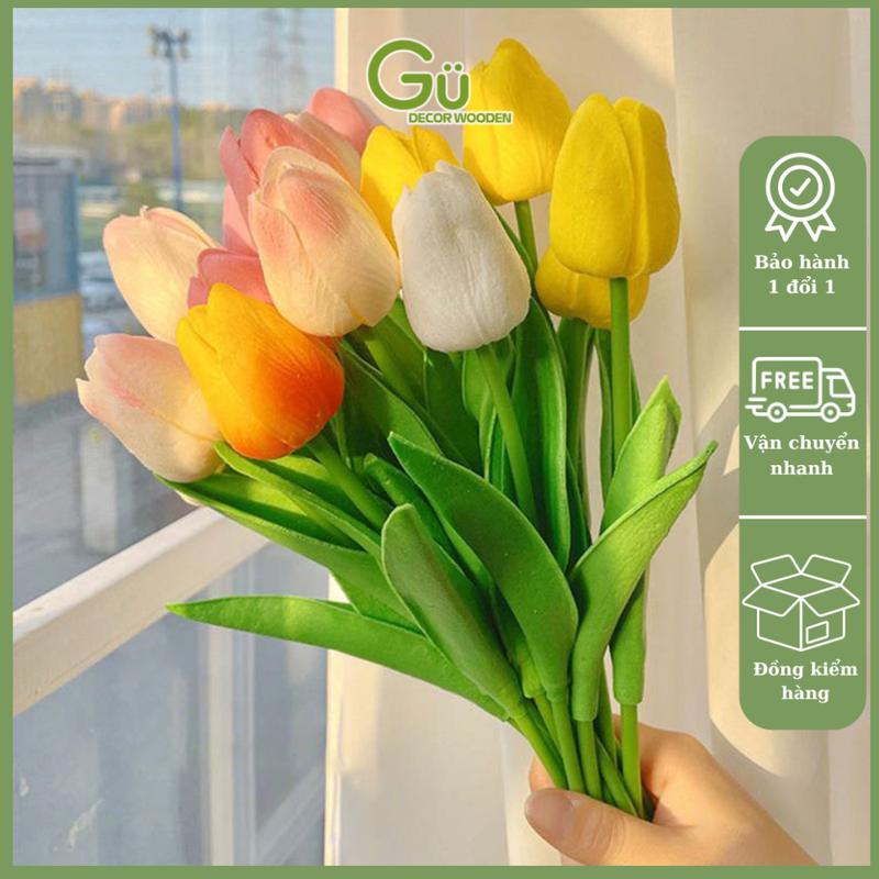 Hoa giả trang trí, Hoa tulip nhiều màu cao cấp giống thật 99% decor phụ kiện chụp ảnh Decor Phòng Trang Trí Nhà Cao Su Hoa Sen