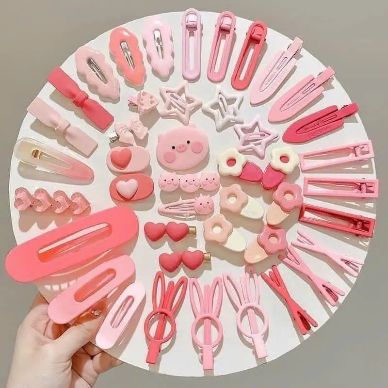 ￼Set 19 món kẹp tóc hồng bé gái nhiều mẫu xinh cho bé gái Phụ Kiện Tóc