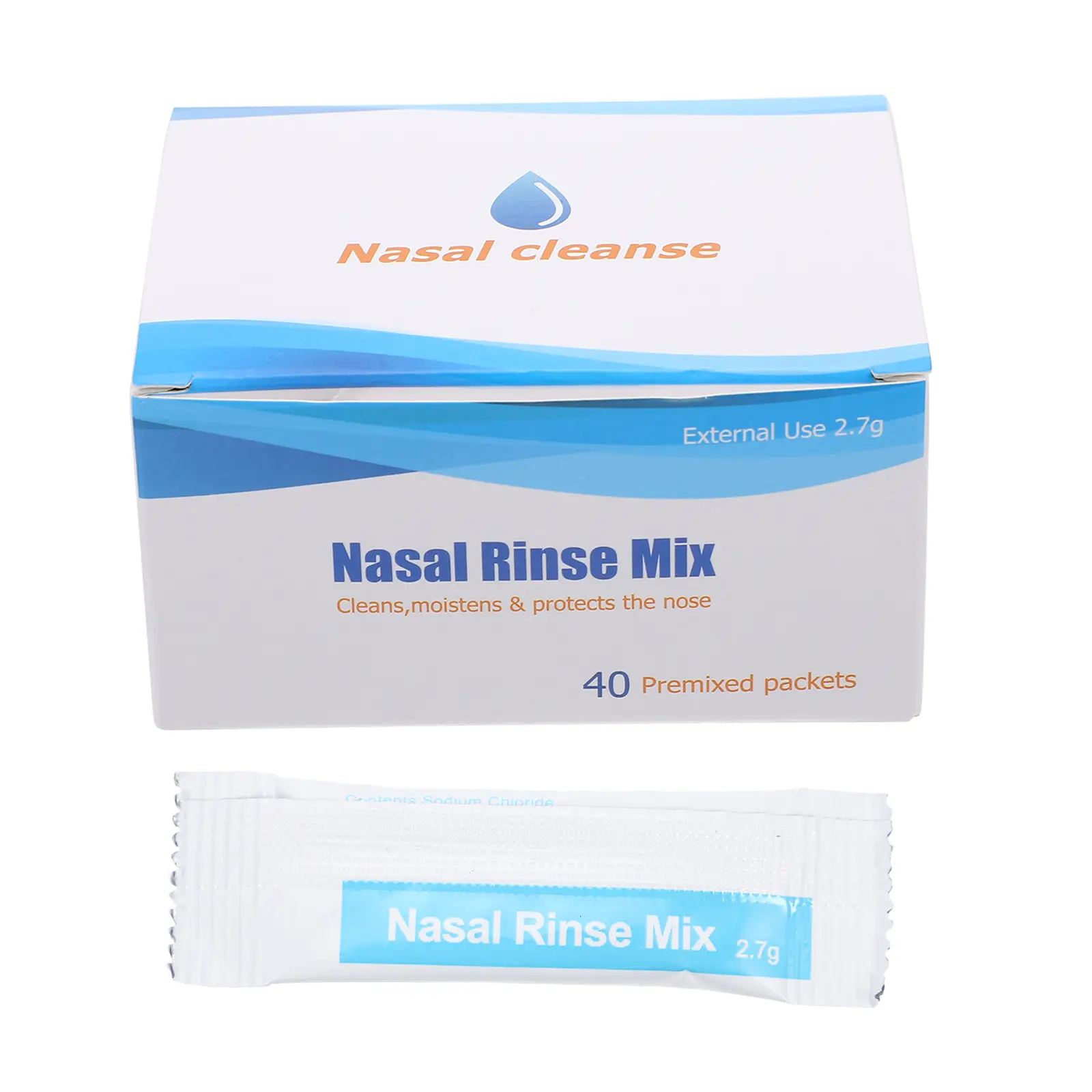 Nasal Wash Nose Cleansing Salt Salts Sodium Chloride 7X2.5X0.2CM Blue 40 Packs