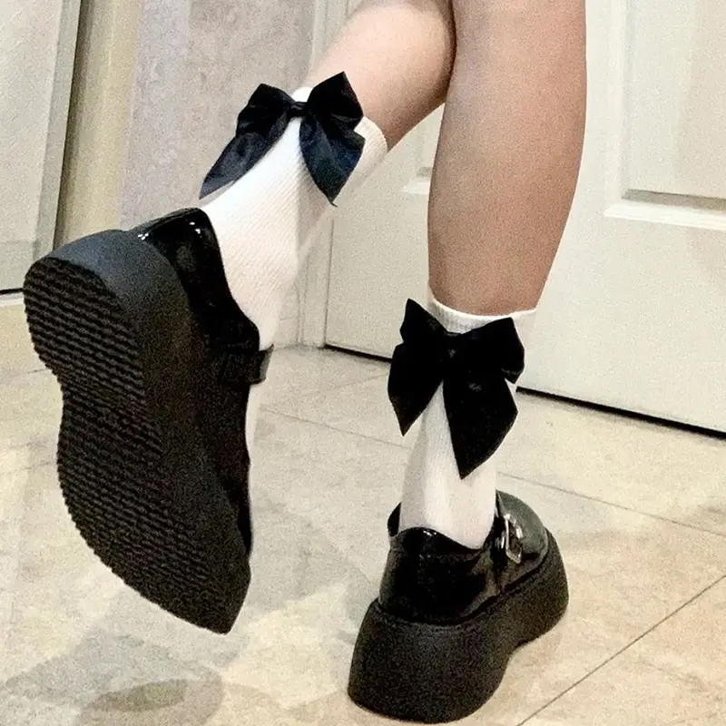 Tất Kawaii, Phong Cách Y2K, Thiết Kế Thắt Nơ Ngọt Ngào Thích Hợp Cho Mùa Xuân Và Mùa Hè, Harajuku JK Lolita, Tất Trắng Dễ Thương, Phong Cách Nhật Bản, Dành Cho Phụ Nữ Và Trẻ Em Gái, Tất Ống Giữa 0