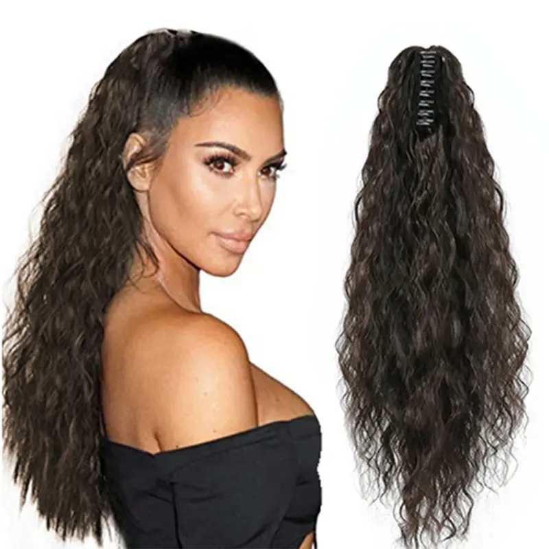 Tóc Nối Đuôi Ngựa Xoăn, Dài 22 Inch, Dành Cho Nữ, Tóc Tổng Hợp, Kiểu Kẹp Tóc Nối 4