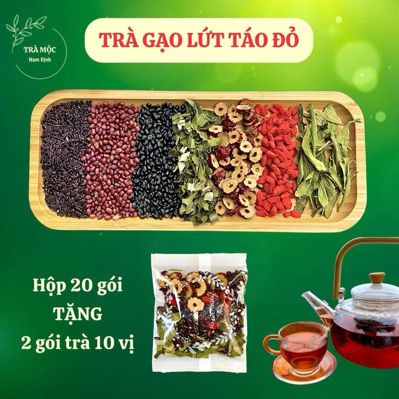 Hộp 20 Gói Trà Gạo Lứt Táo Đỏ 7 Vị Thảo Mộc Tặng 2 gói trà 10 vị - Gạo Lứt Táo Đỏ Đậu Đen Đậu Đỏ Kỷ Tử Lá Nếp Cỏ Ngọt - Nước Trà Tea Chè