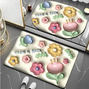 Keset Kaki Diatomite Persegi Motif Gambar 3D Lap Kaki Kamar Mandi Dapur Anti Bau Doormat Anti Slip Karpet Alas Lantai