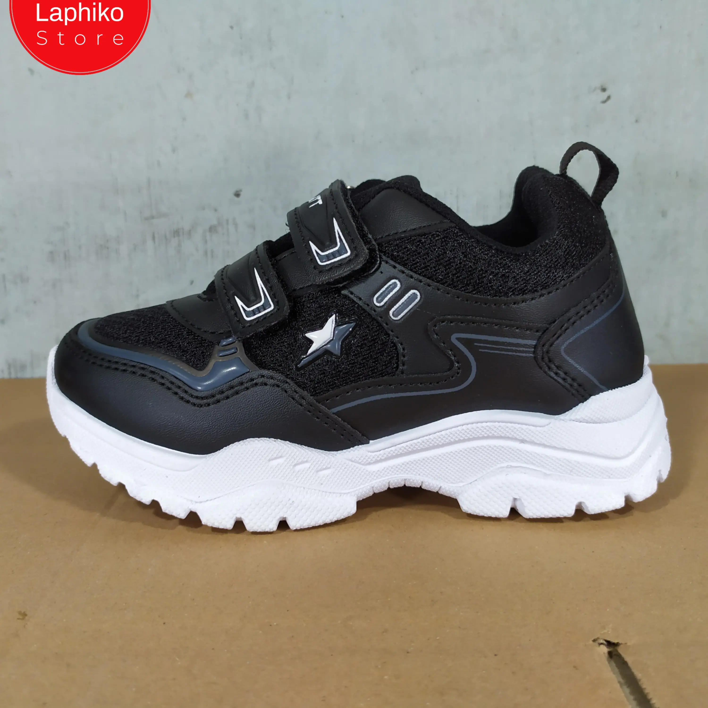 Sepatu anak perekat Hitam Putih Pro ATT KIM 010 28-33