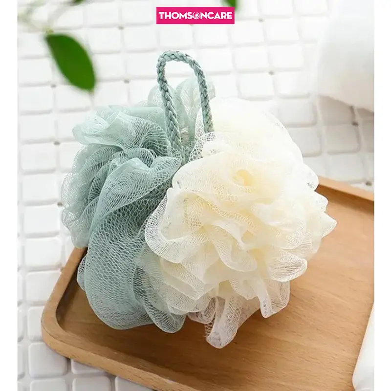 (Giao màu ngẫu nhiên) Bông tắm lưới tròn có dây tiện lợi giúp tạo bọt, chà lưng 4