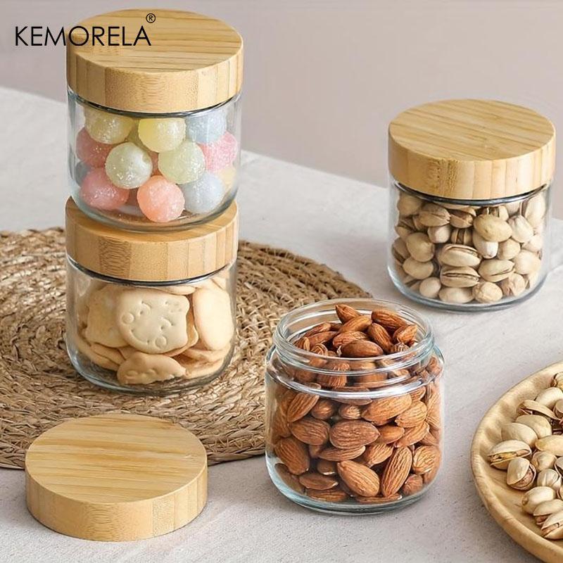 Glass Storage Jar with   Lid, 2/4 Counts Snack Candy Nuts Grain Food Storage Container, Food Preserving Container for Home Kitchen 0