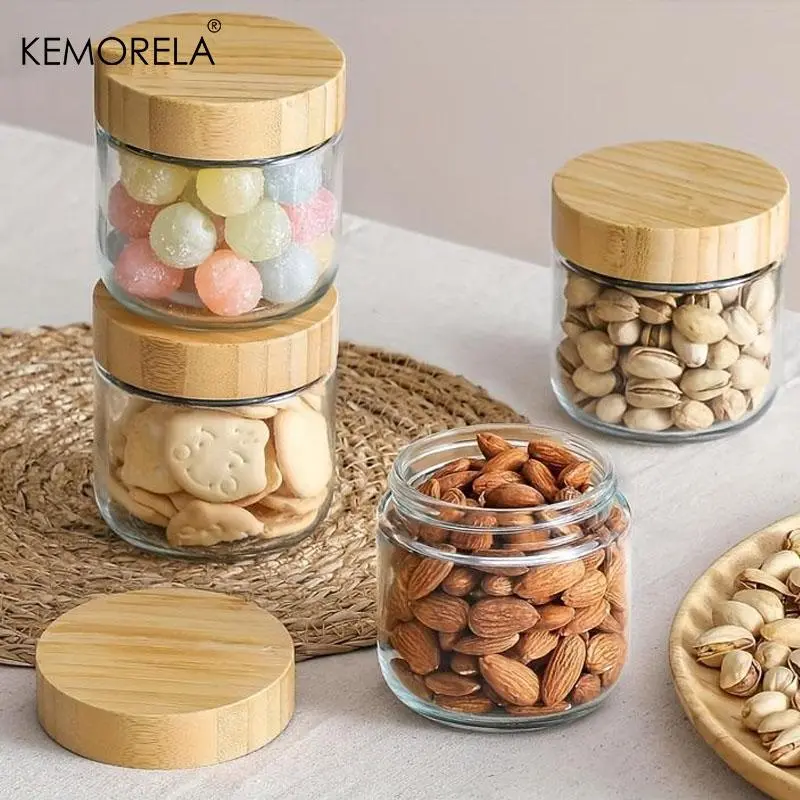 Glass Storage Jar with   Lid, 2/4 Counts Snack Candy Nuts Grain Food Storage Container, Food Preserving Container for Home Kitchen 0