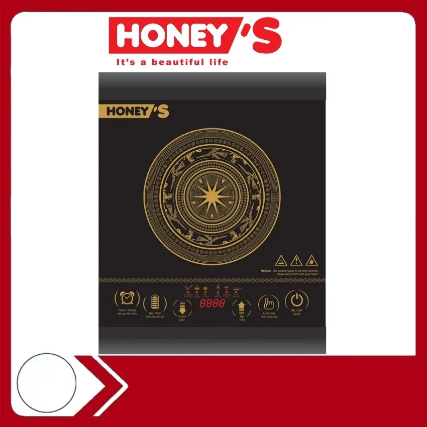 Bếp điện từ cảm ứng đơn Honey's -T21- Bếp lẩu, tiết kiệm điện năng, mặt kính cao cấp sang trọng, nút cảm ứng