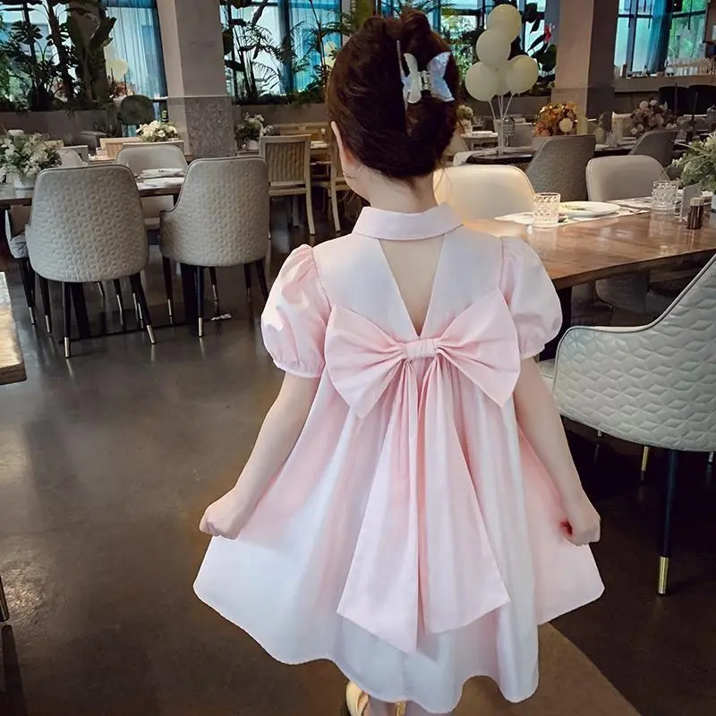 3-14 Tuổi Mùa Hè Bé Gái Đầm Trẻ Em Vừa Lớn Thời Trang Trẻ Em Puff Tay Áo Sơ Mi Đầm Bé Gái Nơ Ngọt Ngào Đầm Công Chúa 1