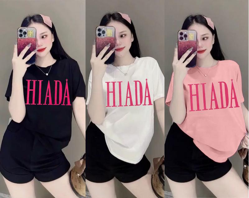   40~60kg  Áo Thun Thái Nữ Form Vừa   Mã A47  Cotton Mềm Mịn Mát  HIADA Top Cổ Tròn Women Màu Hồng Tre 