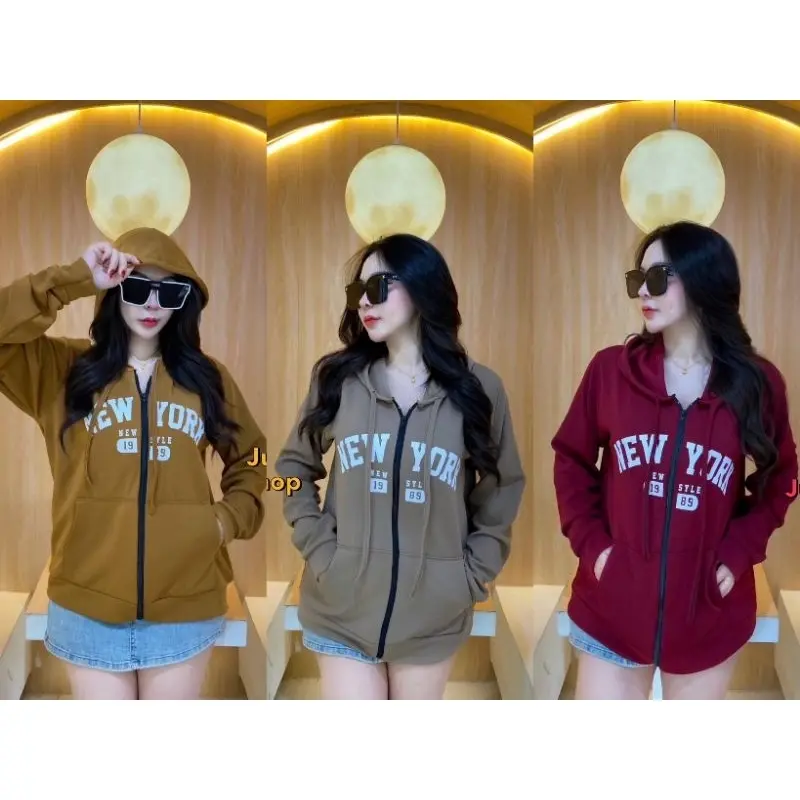 New york เสื้อฮู้ดสเวตเตอร์แขนยาวแบบซิปมีกระเป๋าหน้าใช้งานได้จริง อก40-44  clothing women ผู้หญิง  เสื้อกันหนาว เสื้อแขนยาว ari เสื้อกันหนาวผู้ชาย เสื้อฮู้ดแขนยาว เสื้อ hoodie เสื้ออภิชาติฟาร์ม ฮู้ด เดนิมเทียร์ฮู้ด เสื้อแขนยาวmc jack reacher เสื้อกันหนาวเ