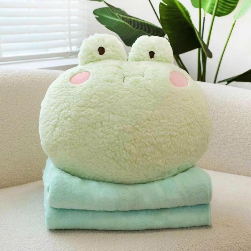 ANVIHOME Gấu Bông Thú Tròn Xù Ếch, Thỏ, Heo, Gấu, Mèo kèm chăn Bộ chăn gối văn phòng 3in1