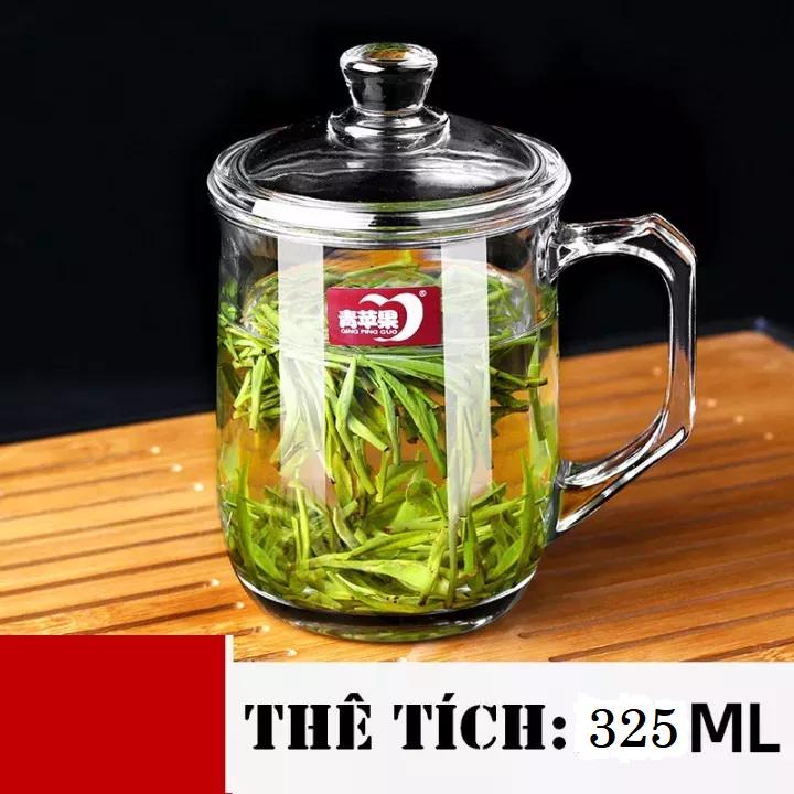 Ly thủy tinh 325ml có nắp thủy tinh cao cấp - Ly tách thủy tinh dày chịu nhiệt
