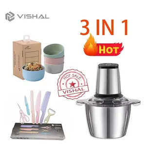 VISHAL Combo 3IN1 (COD) Stainless Blender Daging Penggiling +1Set Pisau + 4Pcs Mangkuk Set