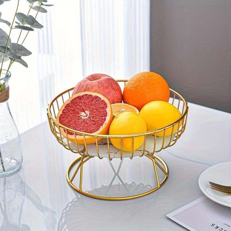 Product Introduction of Fruit Bowl with Marble Base, 1 Count Metal Fruit Basket, Fruit Storage Basket, Fruit Bowl for Kitchen, Living Room, Bedroom Desktop Display & Storage, Organiser 0