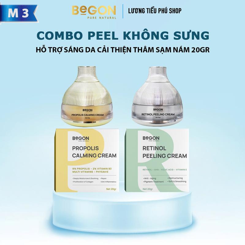   Mã 3  Combo Peel Da Mặt Retinol 20gr + Kem Dày Da Keo Ong 8% Propolis 20gr | Hỗ Trợ Dưỡng Da | BEGON 