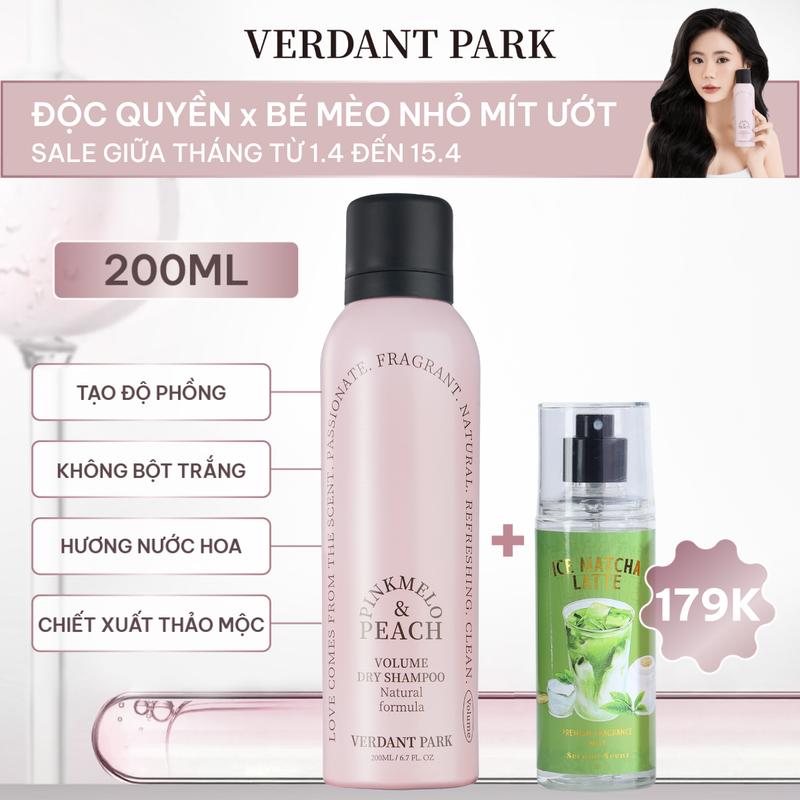 Xịt khô phồng tóc VERDANT PARK dầu gội khô kiềm dầu lâu bết mùi Đào đen hồng Black Pink Pinkmelo & Peach Volume Hair Spray Dry Shampoo Verdantpark VDPK01 Nữ Women