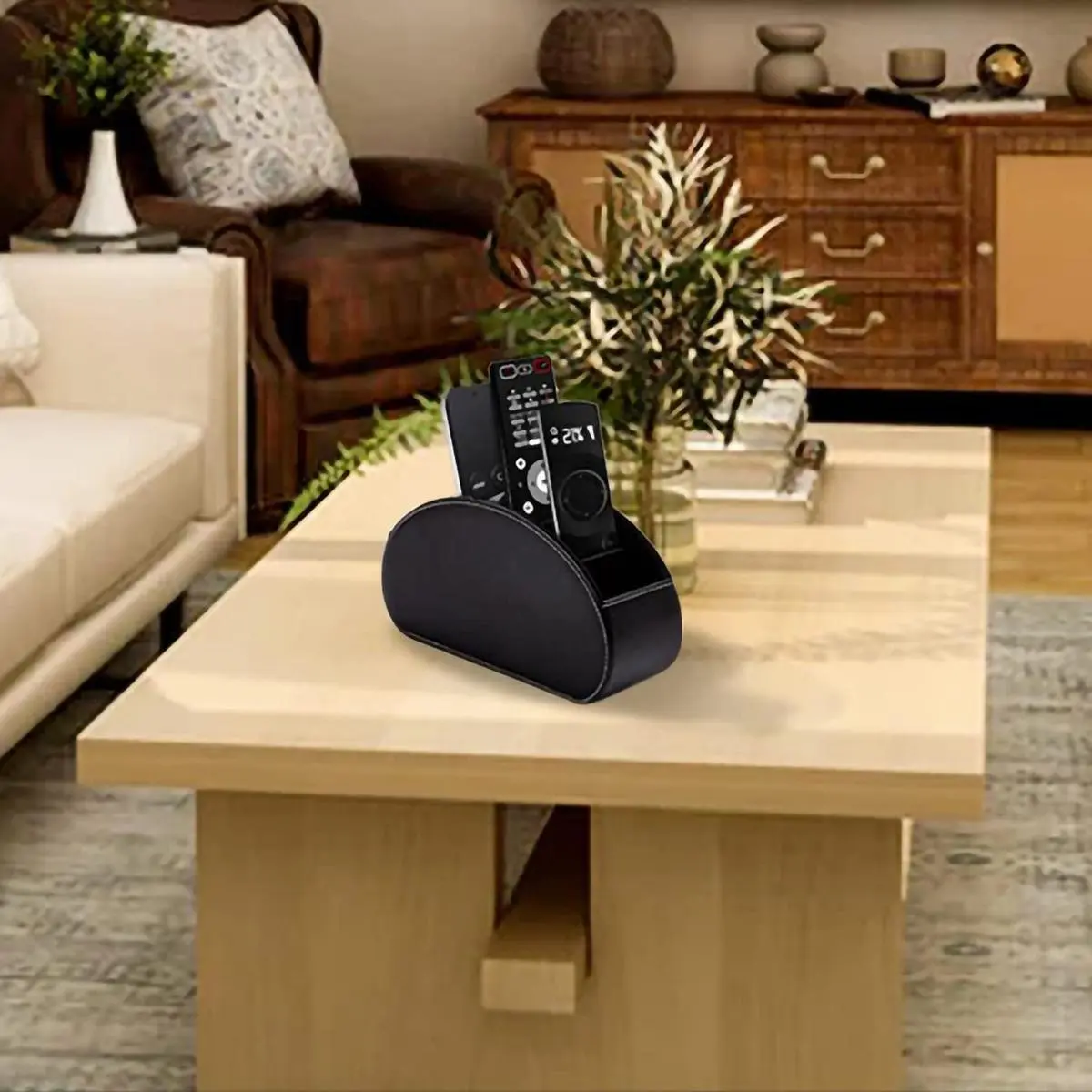 5 Grid Pu Leather Organizer Phone Holder Tv Remote Control Storage Box Desktop Cosmetic Brush Holder