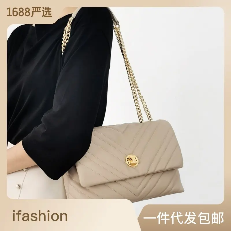 New High-Grade Rhombus Cowhide Ladies Bag Women's Bag Genuine Leather Large Capacity Handbag Commuter Chain Bag