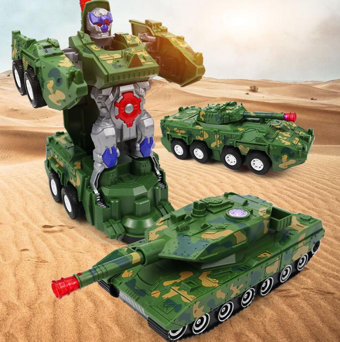  Đồ chơi trẻ em xe tăng biến hình robot tự động có đèn và nhạc 