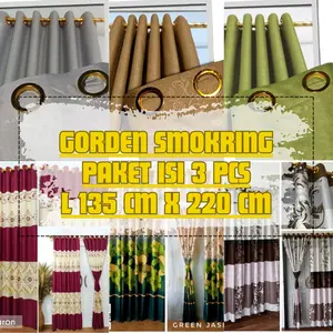 Lebih Hemat !!! Gorden Jendela dan Pintu 1 Paket Isi 3 Pcs Polos Embos dan Motif Minimalis Aestehtic 12 Smokring Ukuran 135 X 220 cm  Tali Curtain