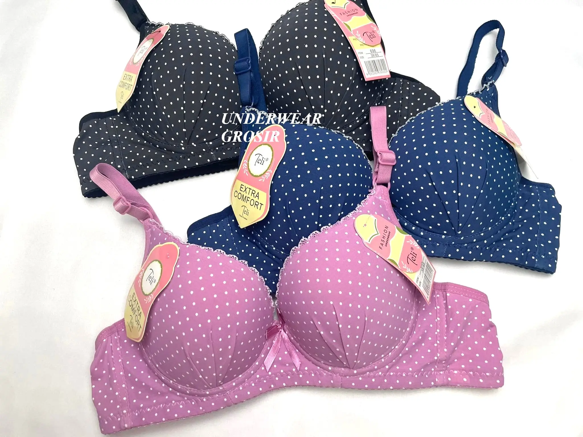 (3-4 Pcs ) PROMO ! BH Bra Push Up Kawat motif Bintik Cup A Kait 2 | Size 34 36 38 40
