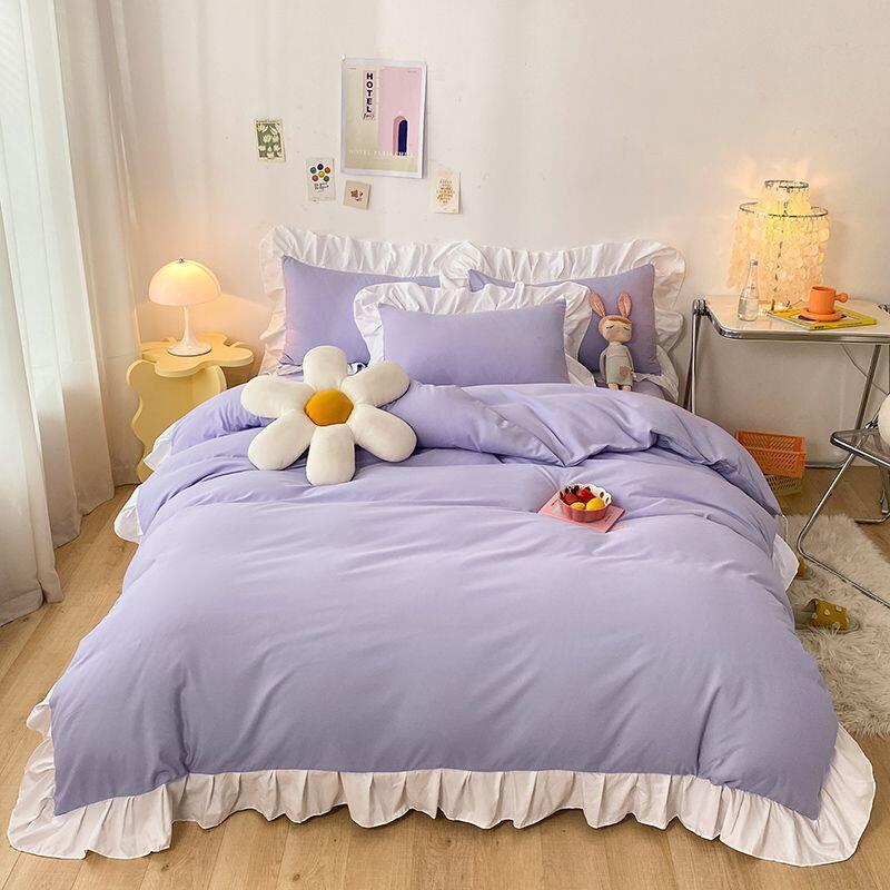 Product Introduction of Ins Princess Wind Fairy Girl Heart Solid Color Cream Matte Bed Three or Four Piece Set Internet Red Lotus Leaf Lace Korean Edition 26