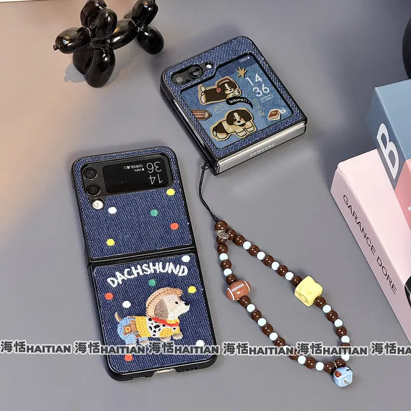 Ốp Điện Thoại Vòng Tay Chó Cao Bồi, Thiết Kế Sáng Tạo, Thích Hợp Cho Samsung Galaxy Zflip6, zflip5, zflip4, zflip3, Ốp Bảo Vệ Màn Hình Gập Phụ Kiện Cao Su 6