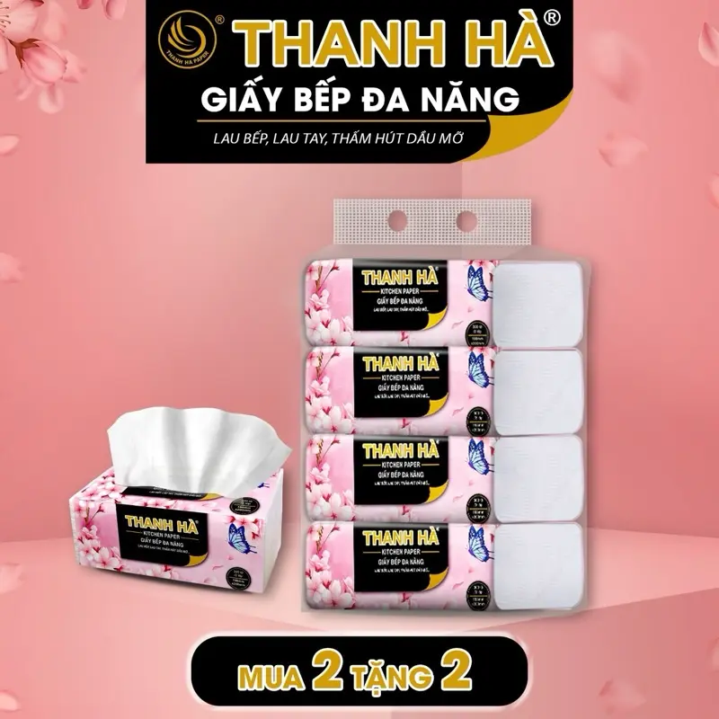 (Mua 2 Tặng 2) Giấy Lau Bếp Đa Năng Thanh Hà, gói 300 tờ 2 lớp.Dùng 1 Lần Chuyên Dụng Nhà Bếp, Giấy Lau Bếp 0