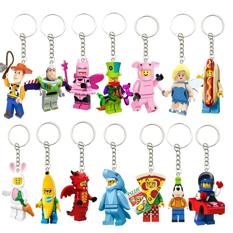 Compatible Lego Keychain Shark Fire Dragon Minifigure Building Blocks Buzz Lightyear Woody Schoolbag Pendant Inf