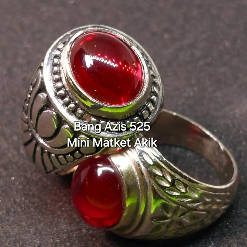 Cincin merah delima asli original merah menyala Batu Elegan Kristal Ring Pria