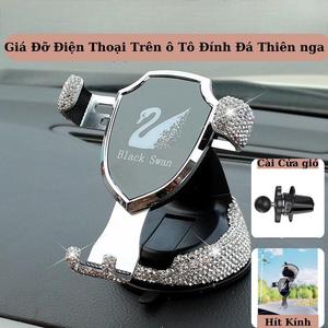 Giá Đỡ Điện Thoại Trên Xe Hơi Hình Thiên Nga Đính Đá Cao Cấp 2in1- Giá Đỡ Điện Thoại Đính Đá
