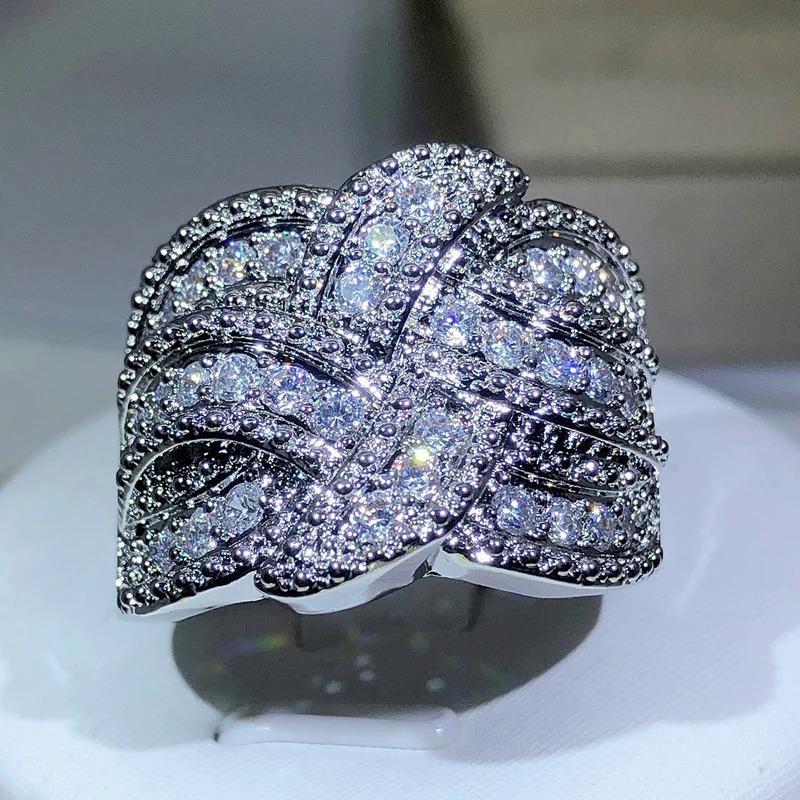 Nhẫn Zircon Lấp Lánh, Hàng Mới Về, Dành Cho Nữ, Nhẫn Ban Nhạc Màu Bạc, Nhẫn Đính Hôn Đám Cưới, Đính Đá, Đồ Trang Sức Sang Trọng 1