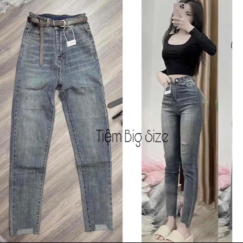 [Bigsize 60kg-98kg] Quần Jean Skinny xanh dơ Rách Gấu Đùi Vuông Co Giãn Mạnh Cotton Pants Denim Nữ Women