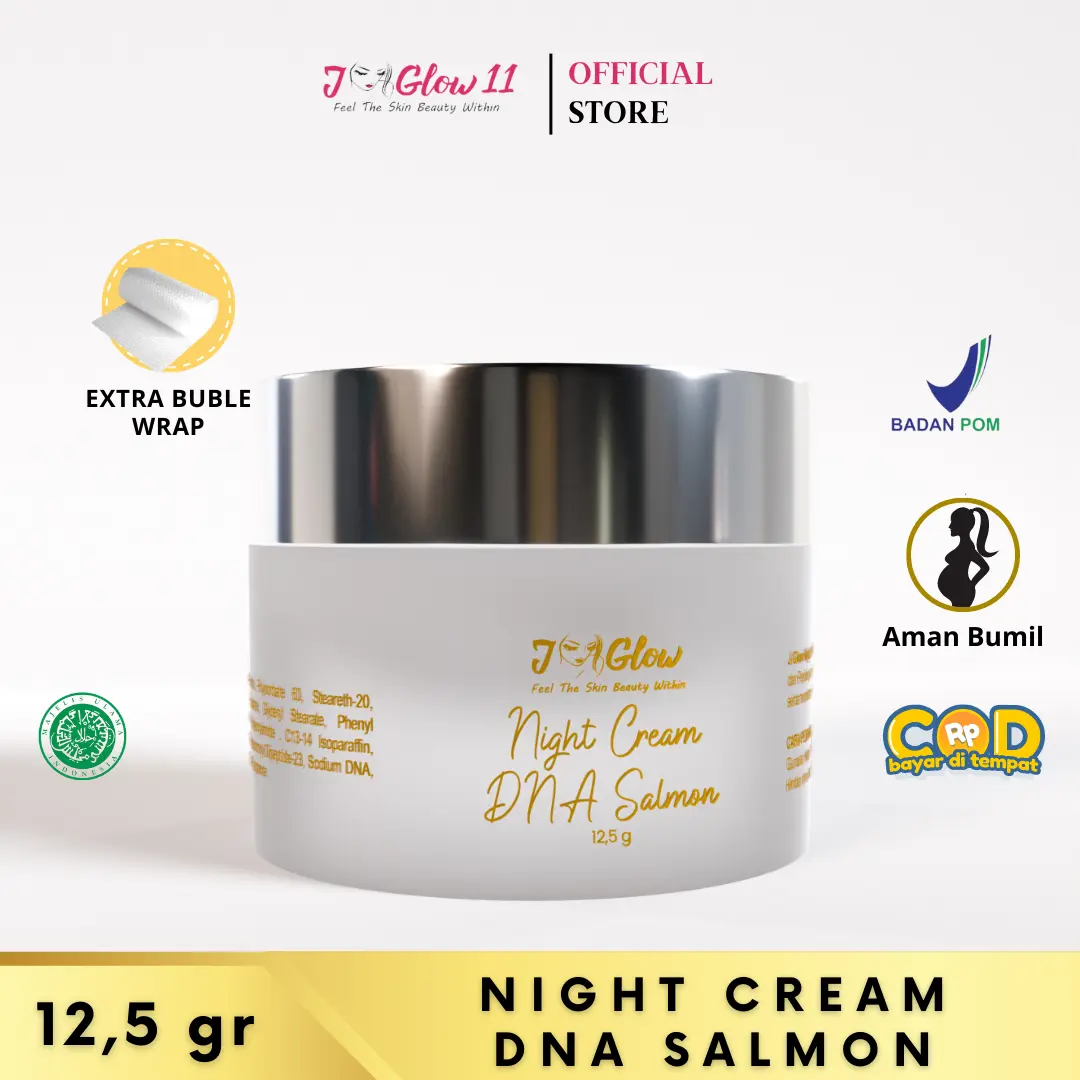 Jglow Skincare Night Cream Flek DNA SALMON / Krim Malam untuk kulit ber flek Cream untuk Menyamarkan Noda hitam dan Flek 12,5 gr