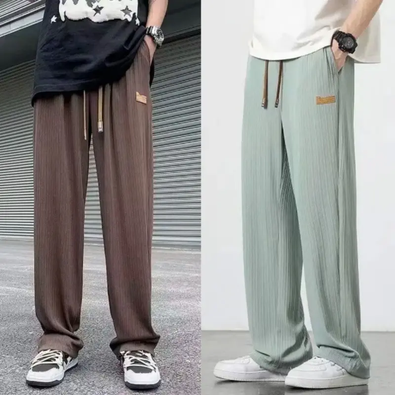 Men's Ice Silk Straight Pants - Summer Thin Loose Trousers |   Fashion Breathable Wide Leg Long Pants |   Trendy Casual Streetwear (Overseas Hot Sale)