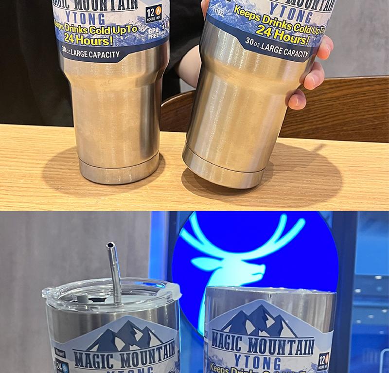 Product Introduction of Large Ice Cup Food Grade Vehicle-Borne Cup Portable Cup Cold-Keeping Dual-Use Summer Coffee Cup Stainless Steel Vacuum Cup 12