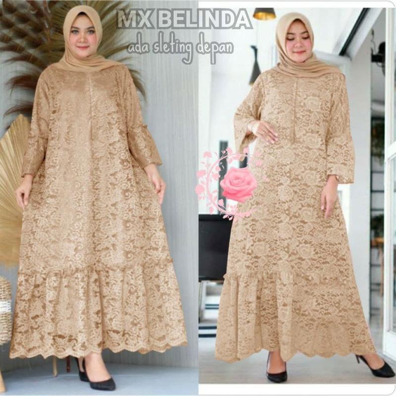 indobest MX BELINDA JUMBO 5XL 4XL/3XL/2XL/XL/ BUSUI / BRUKAT GAMIS DRESS WANITA / BAJU PESTA LENGAN PJG 4